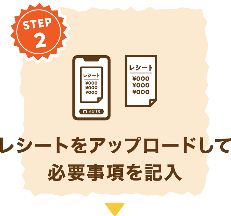 STEP 2 レシートをアップロードして必要事項を記入